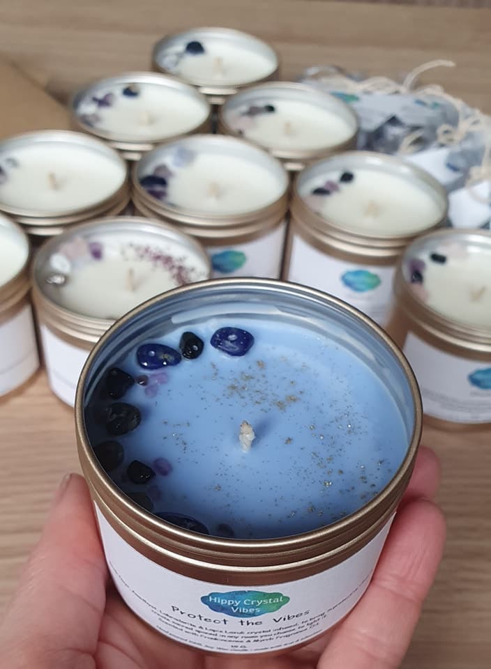 Candles and crystals display